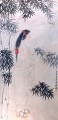 Chang dai chien belleza en pelo rojo pañuelo zapatos de madera túnica blanca bambúes 1980 tinta china antigua